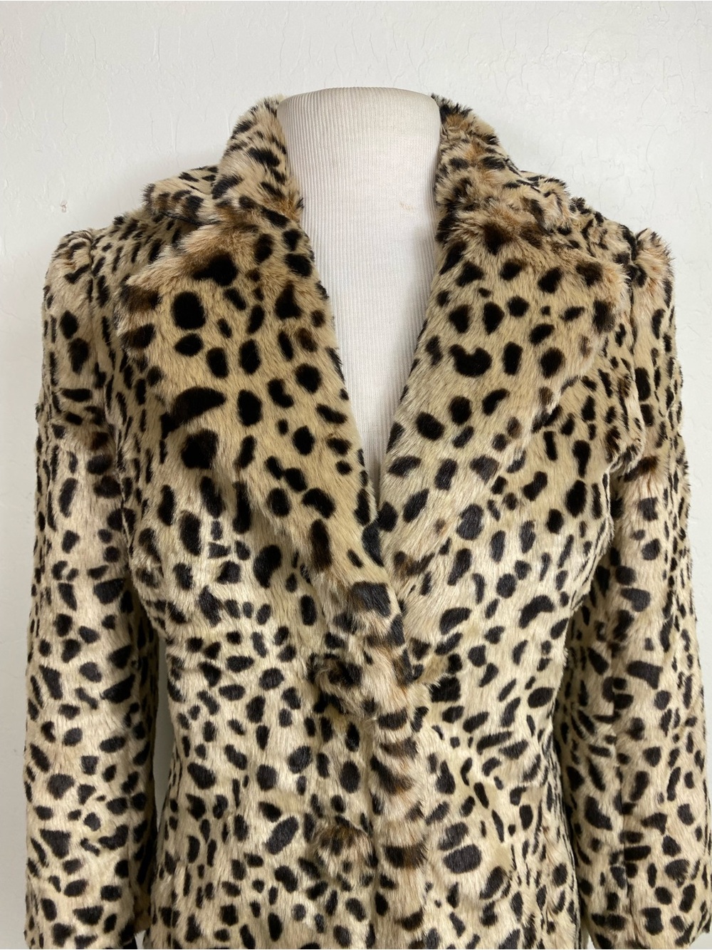 CAbi Leopard Teddy Faux-Fur Coat in Beige and Black